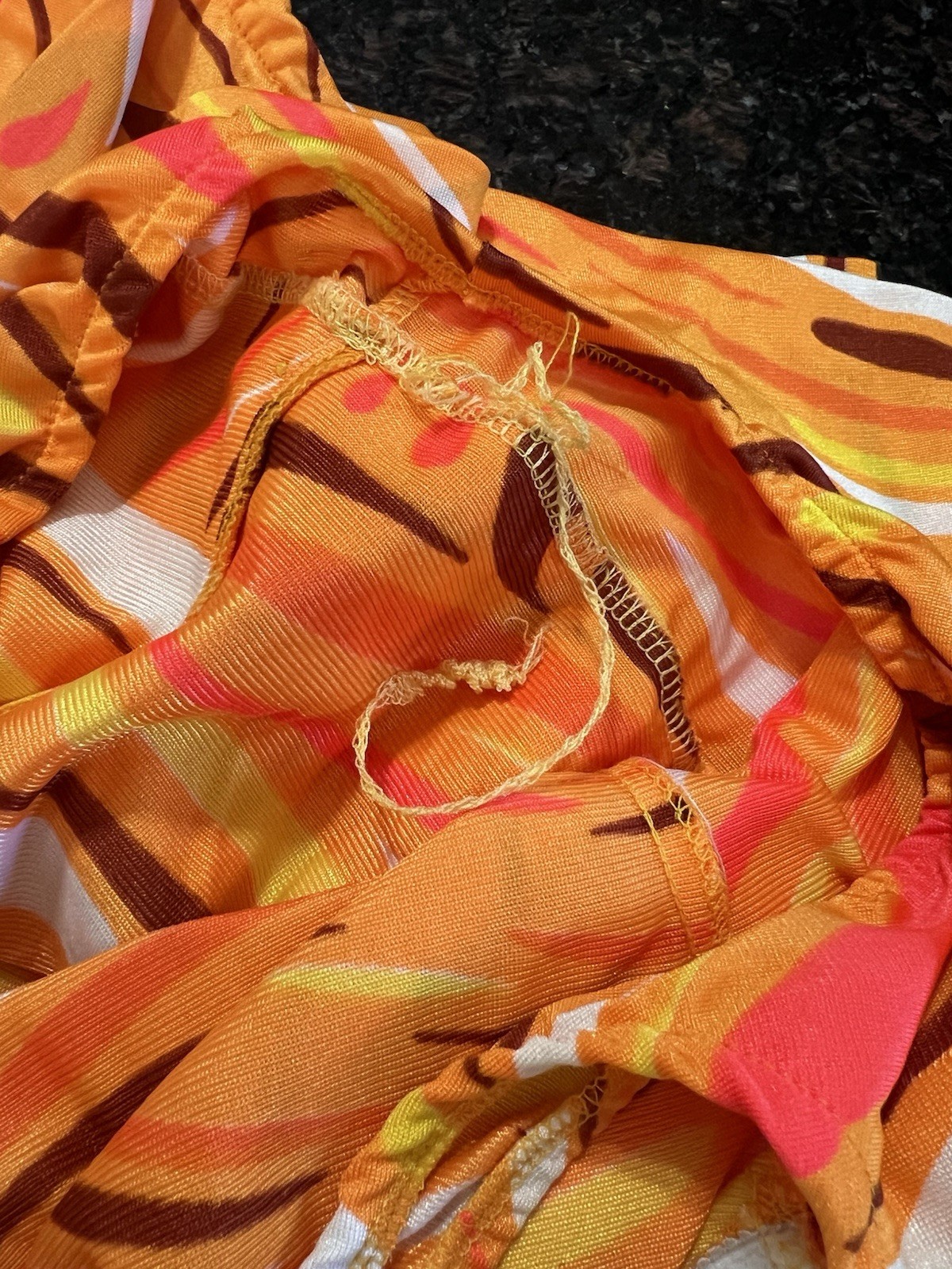 VTG 60s Union Made Abstract Orange Yellow & Brown Skirt Cover Swim Suit Med