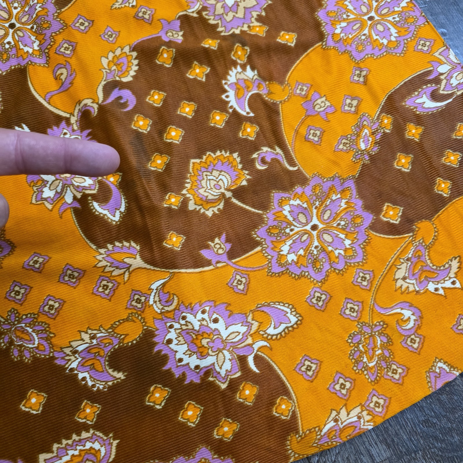 Vintage 60s 70s Maxi Dress Size 11 Orange Brown Floral Hippy Psychedelic Acetate