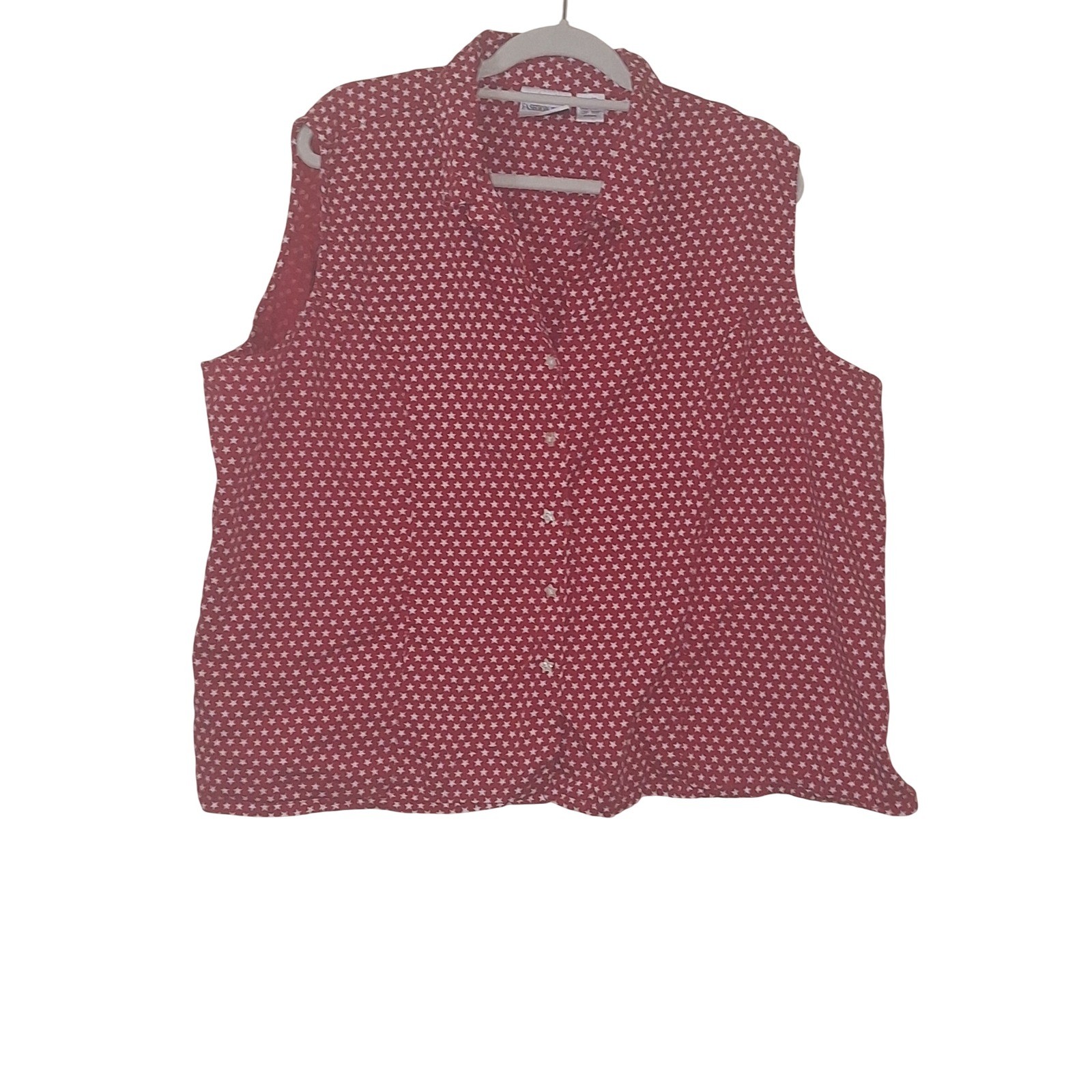 Vintage Fashion Bug Sleeveless Button Up Stars 4th July Size 30/32 Blouse Top