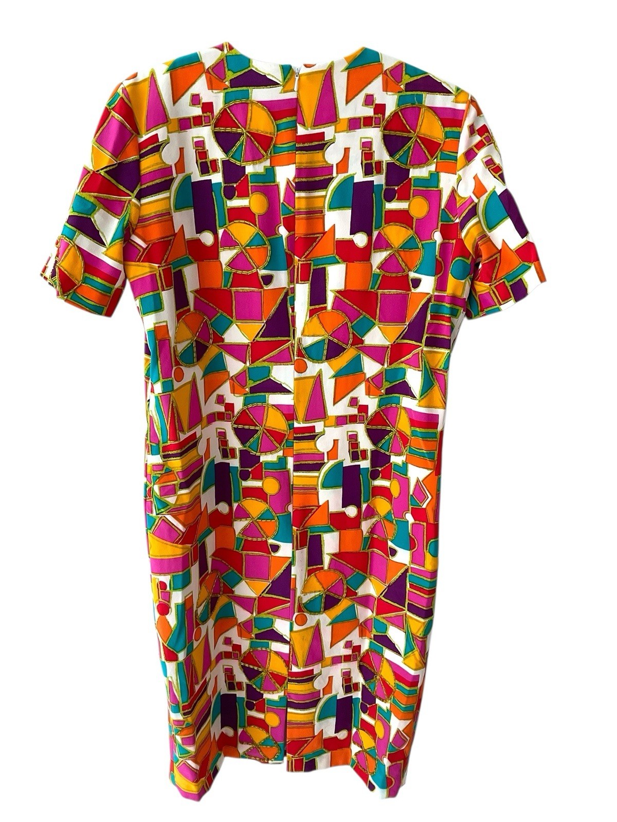 Vintage Bill Blass Silk Beaded Mod Shift Dress Geometric Colorblock Size 4