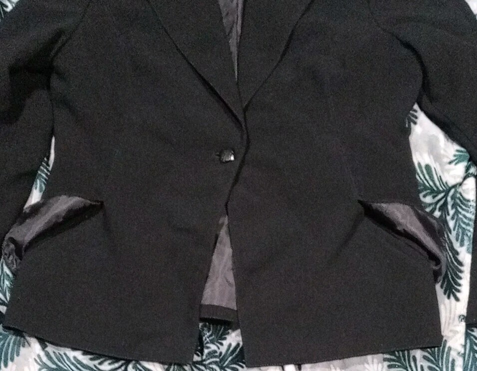 Vntg Larry Levine 90s Short Suit Jacket Blazer Black Single Button No Flaw SZ 12