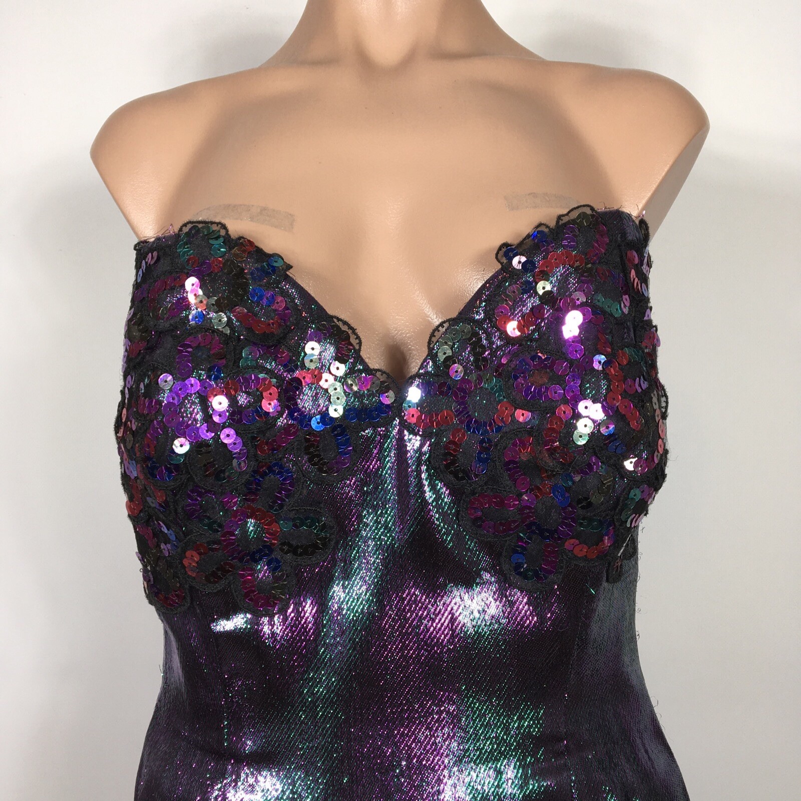 Vintage 80s Liquid Multicolor Lame Foil Cocktail Prom Party Dress S/M Sequin
