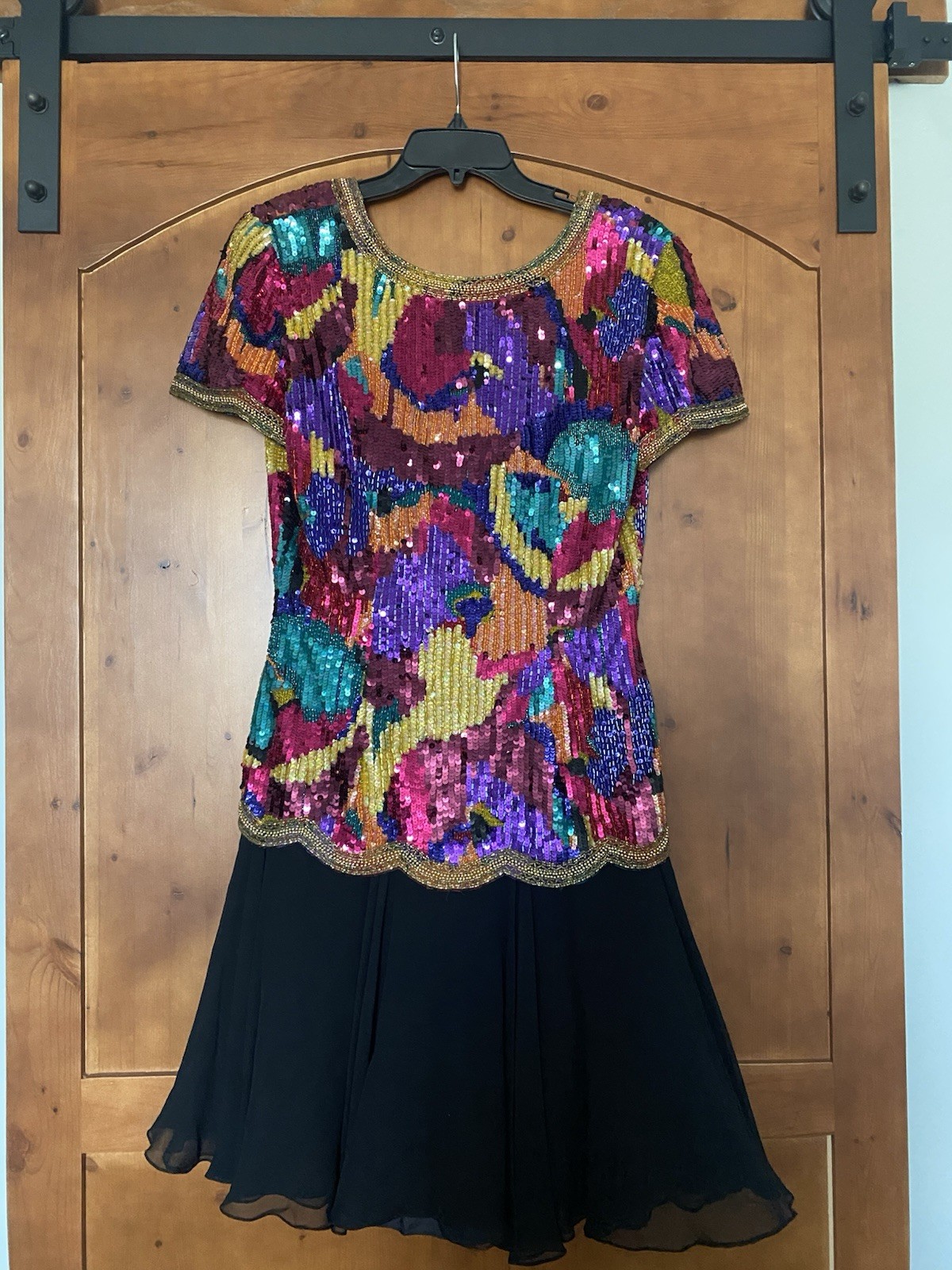 Black Tie Oleg Cassini Dress VTG 80’s Beaded Sequin Party Cocktail 10