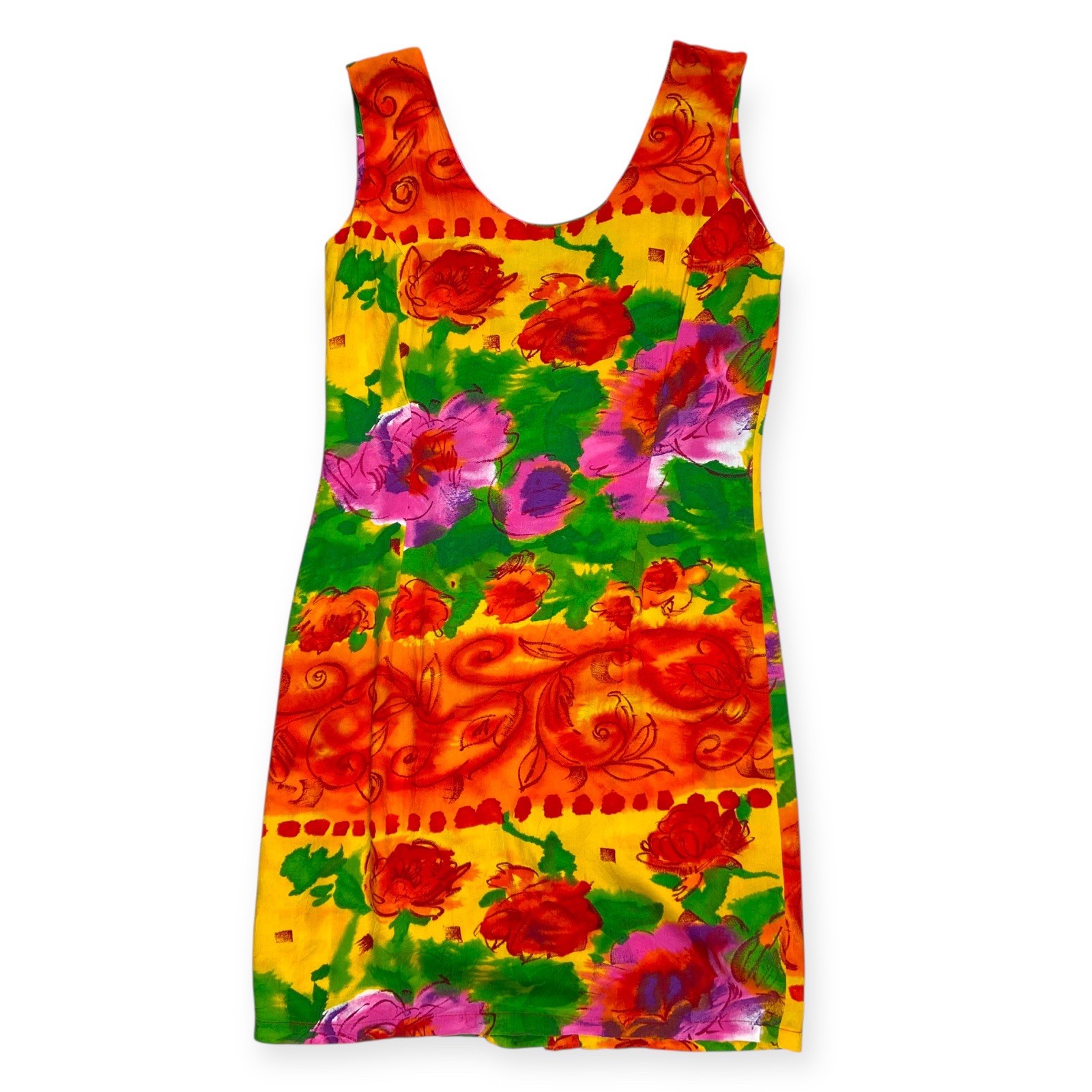 Jams World Women&rsquo;s Vintage Colorful Hawaiian Floral Sleeveless Sheath Dress 9