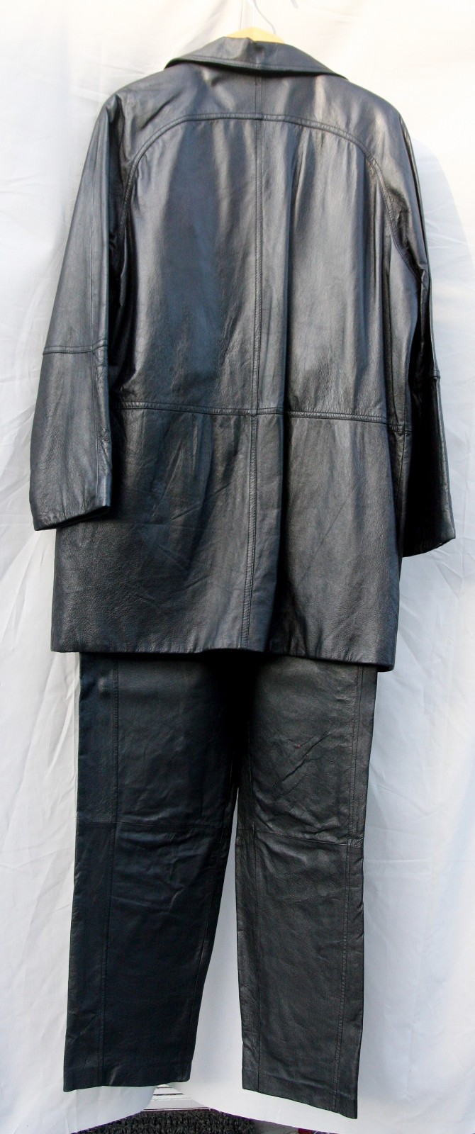 Chadwicks Bagatelle vintage black leather suit. vintage coat L pants 10