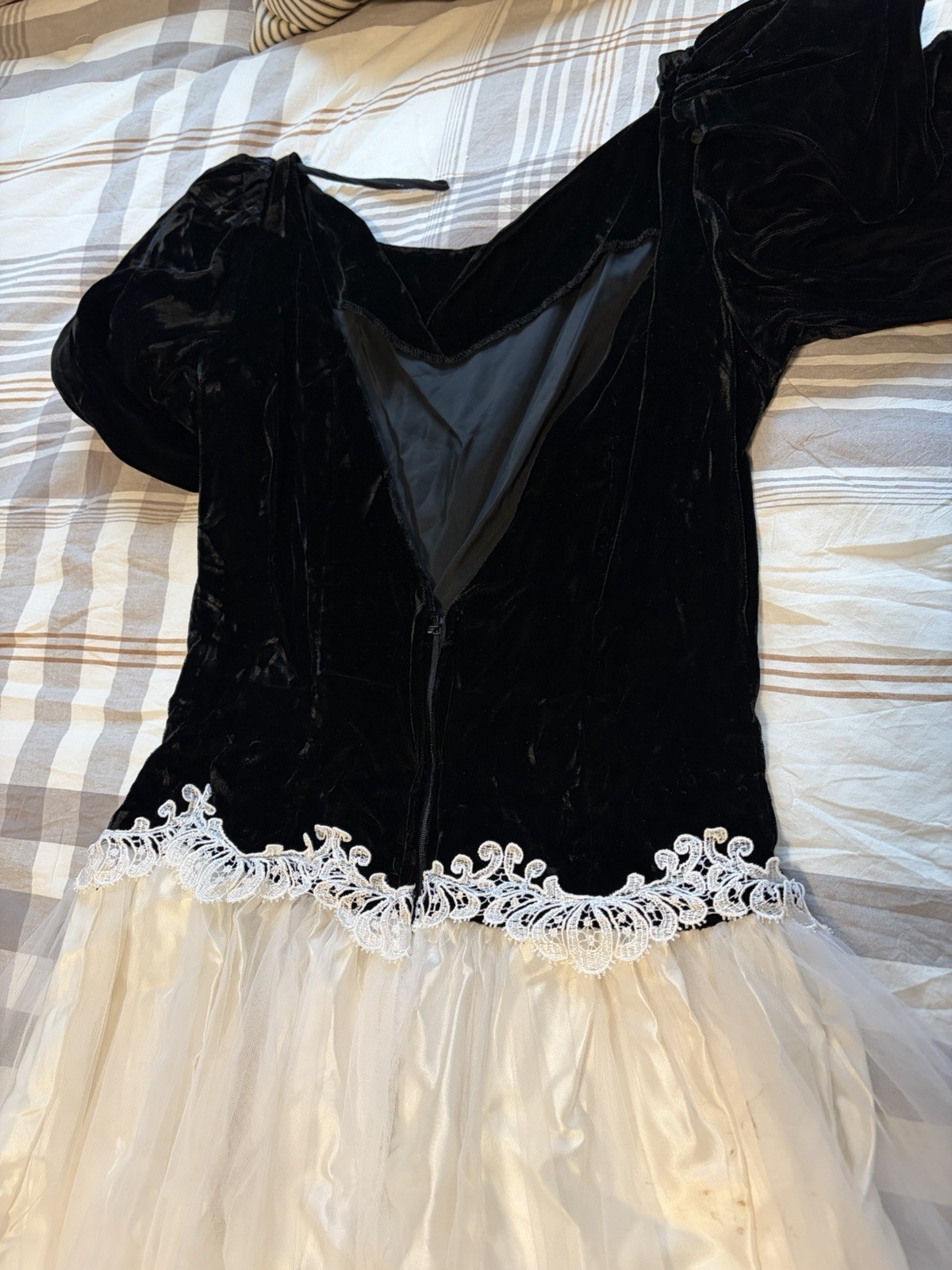 Vtg 70&rsquo;s ALFRED ANGELO Black Velvet White Tulle Party Dress~ 7/8~Union Label USA