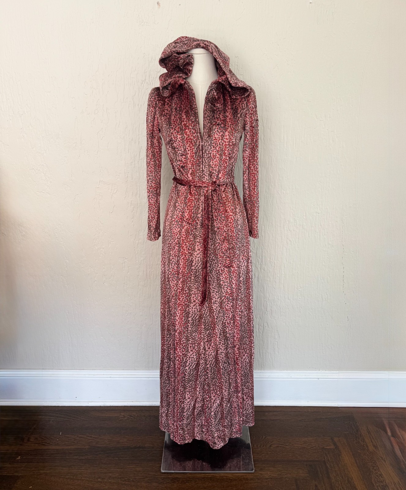 Vintage 1970s Velour Hooded Maxi Dress Witchy Disco Goddess by Carlye