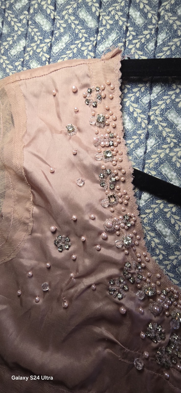Blush Pink Beaded Sheer Mid-length Vintage Style Dress With Slip Size M