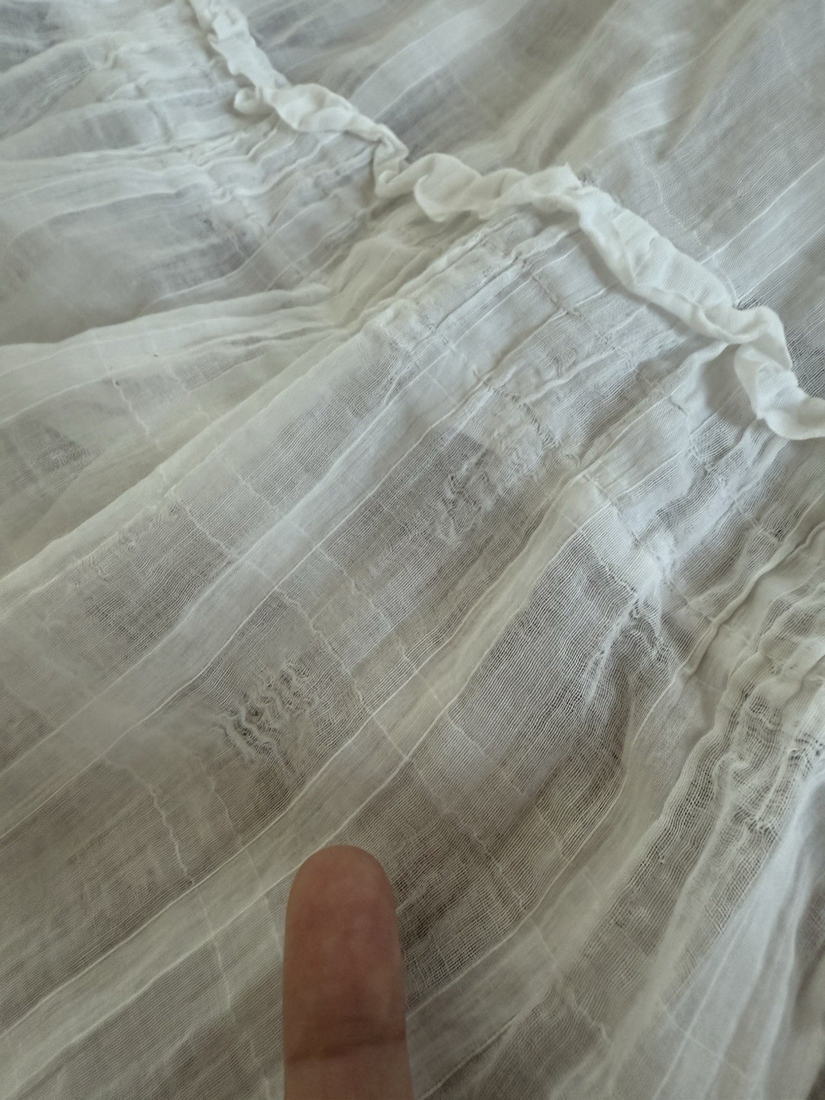 Antique Edwardian Sheer Windowpane Cotton Voile Skirt w Boned/Corseted Waist