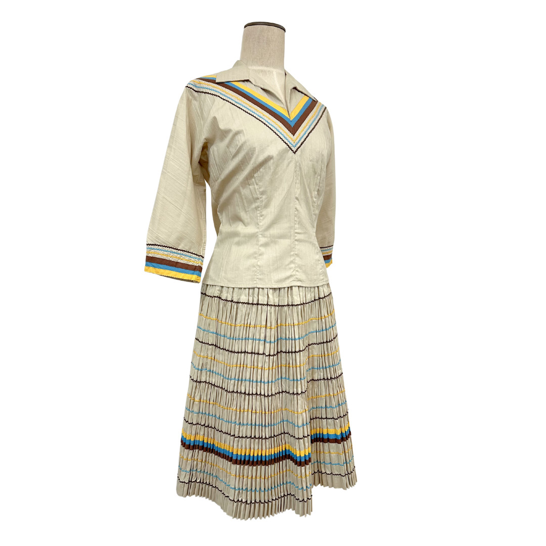 Vintage 1950s Jojanto NM Southwestern 3pc Patio Fiesta Rickrack Skirt Set