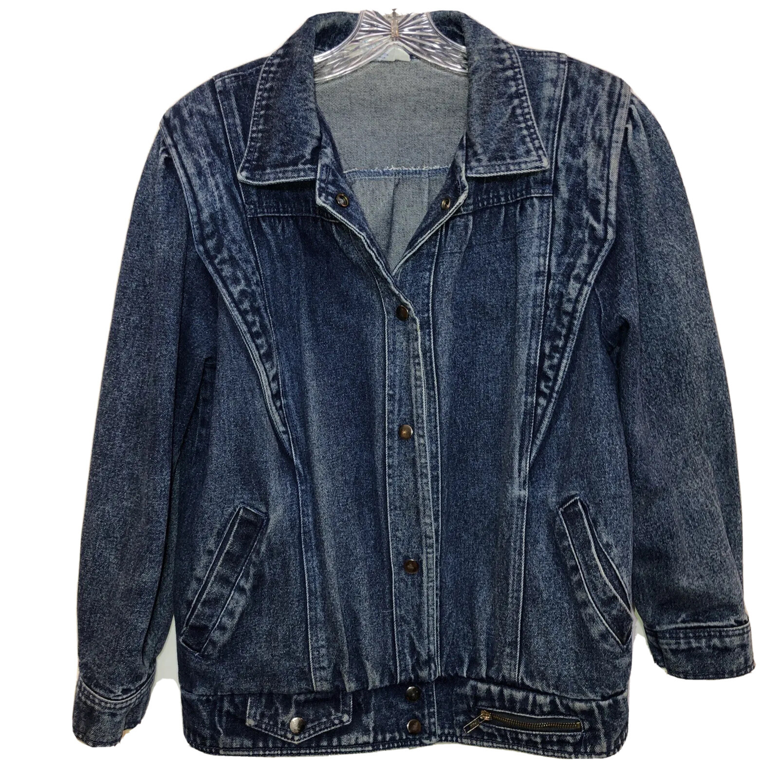 VTG 80s Acid Wash Medium Jacket Glam Jean Denim Pleated Shoulder Pads Singapore
