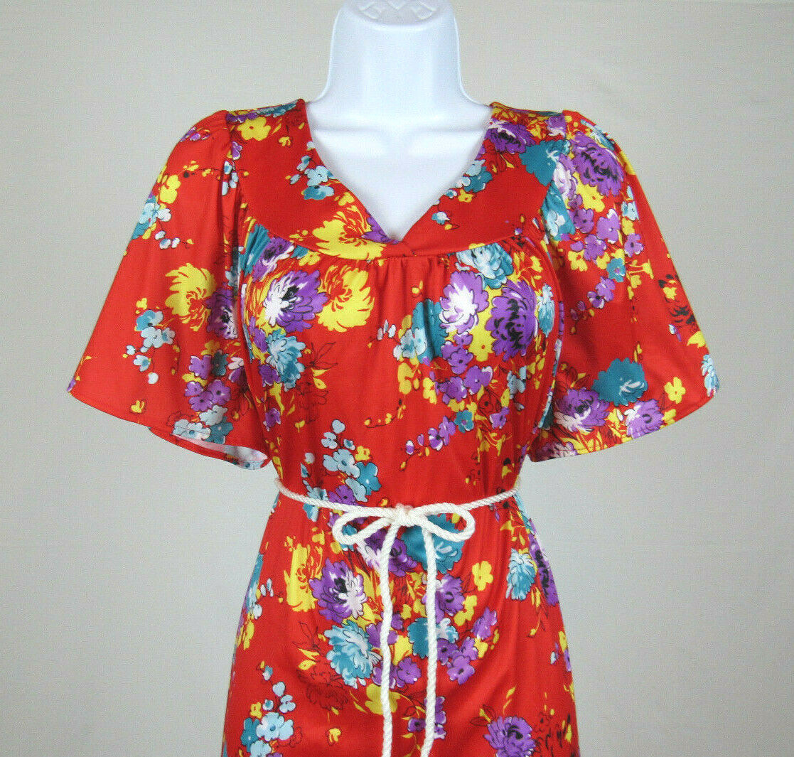 VTG 1990s 2000s ANTHONY RICHARDS RED FLORAL DRESS SIZE 1X POLY ROPE BELT