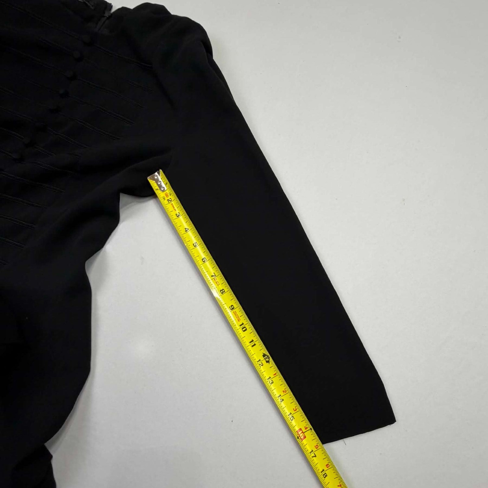 Vintage Maranna Blk Structured Long Sleeve Dress with Decorative Pintuck Buttons