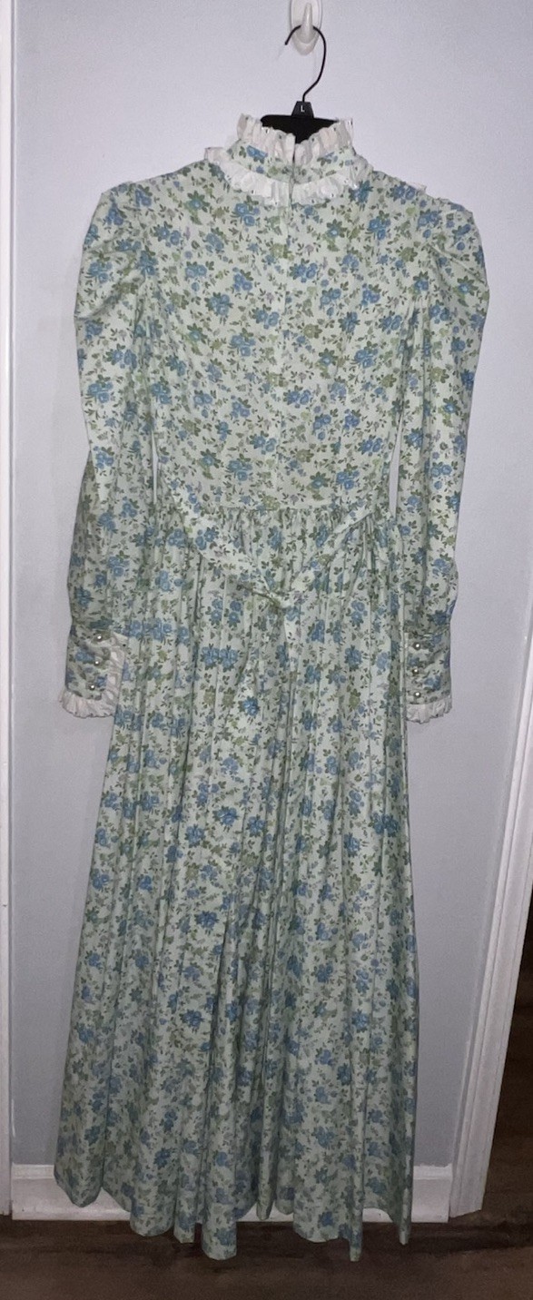 VTG 70s Prairie Cottage Core Renaissance Handmade Cotton Dress XS Floral Maxi