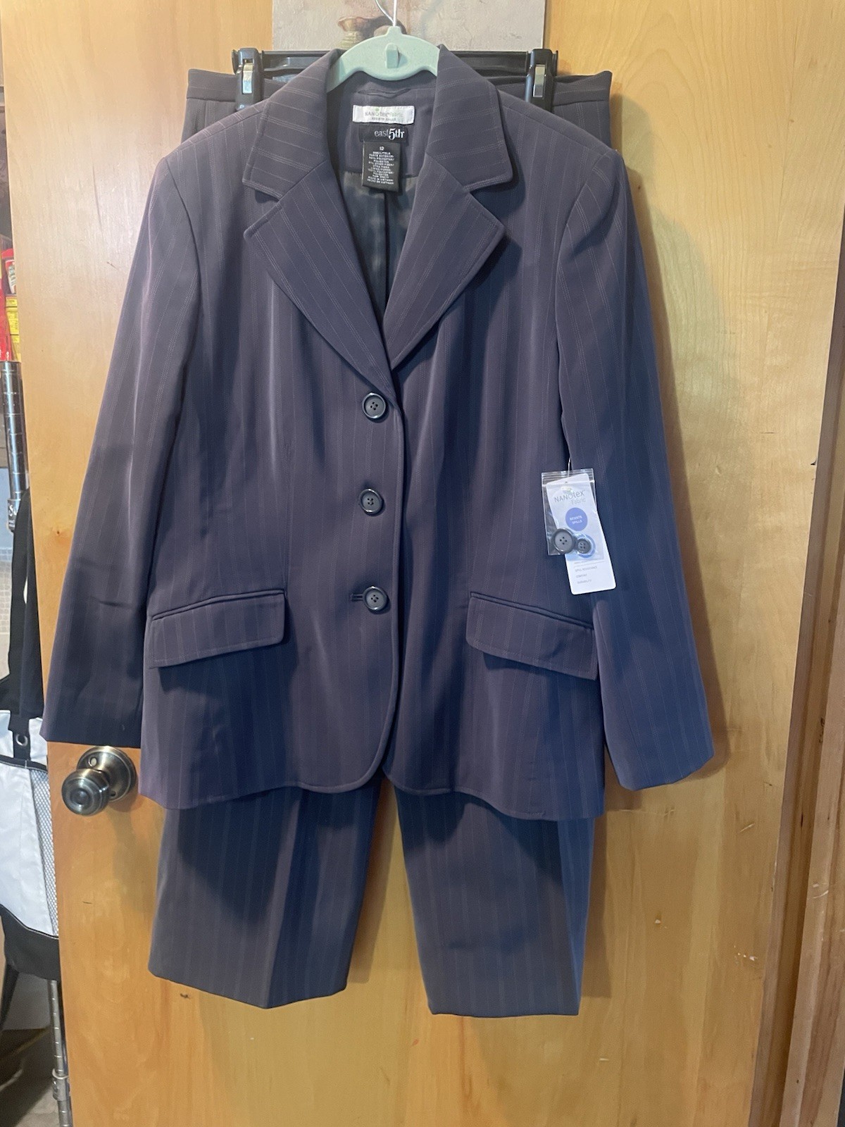 East 5th Pant suit Set size 12 Gray Pinstripe lined Jacket & Slacks NWD
