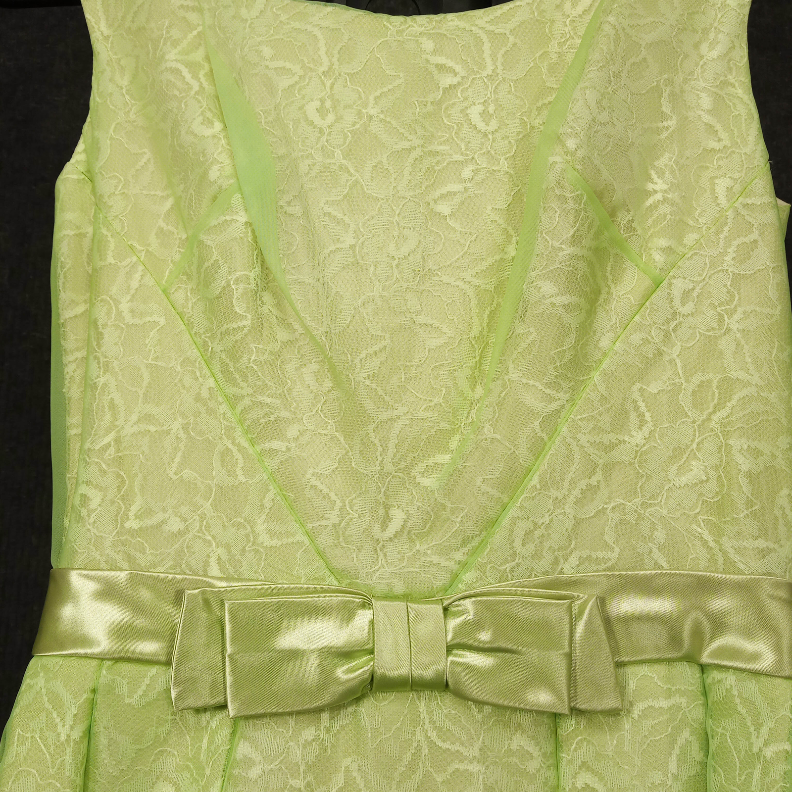 1950&rsquo;s Celery Chiffon Lace Column Gown