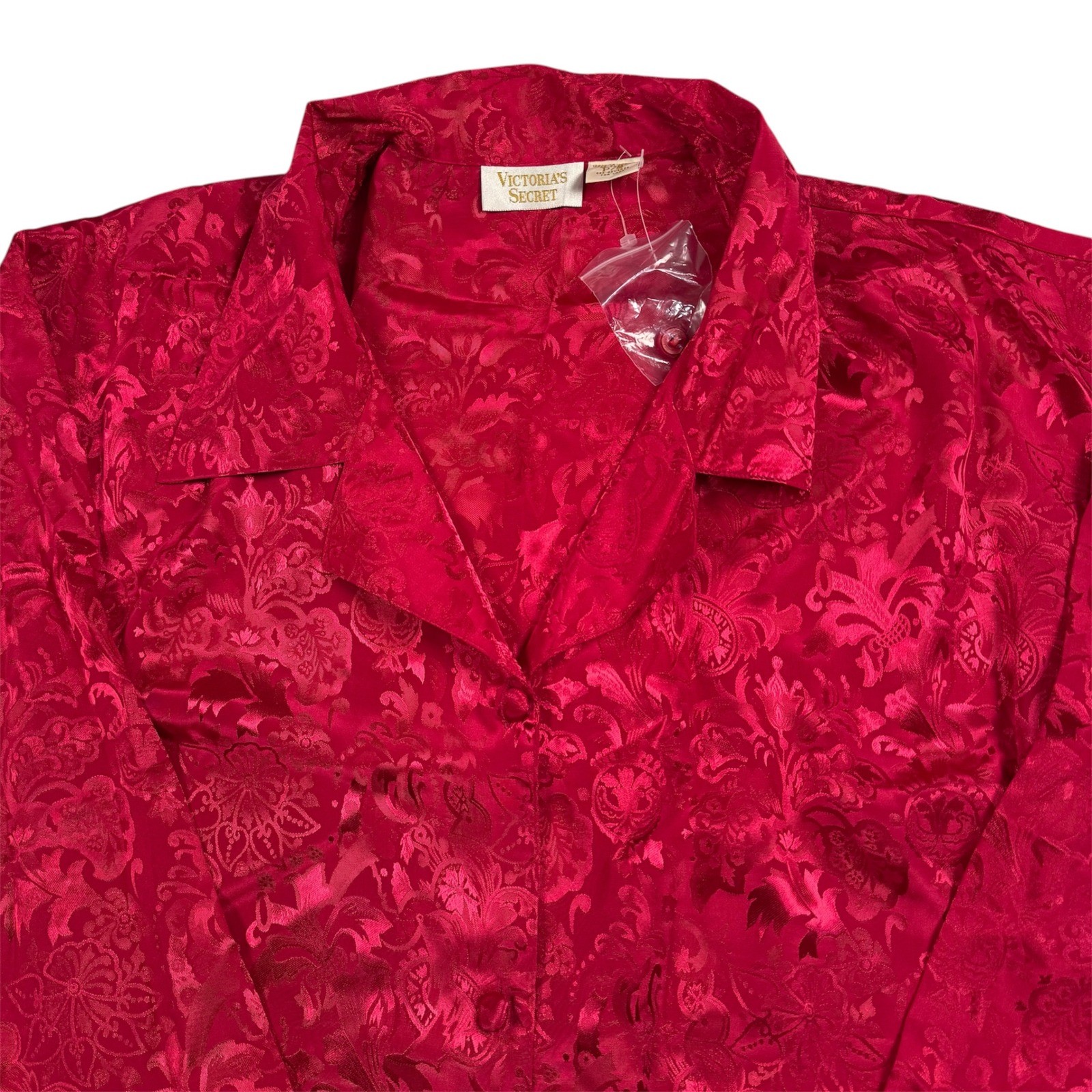 Victoria&rsquo;s Secret Pajama Top Womens P/S Red Jacquard Floral Button Up Vintage