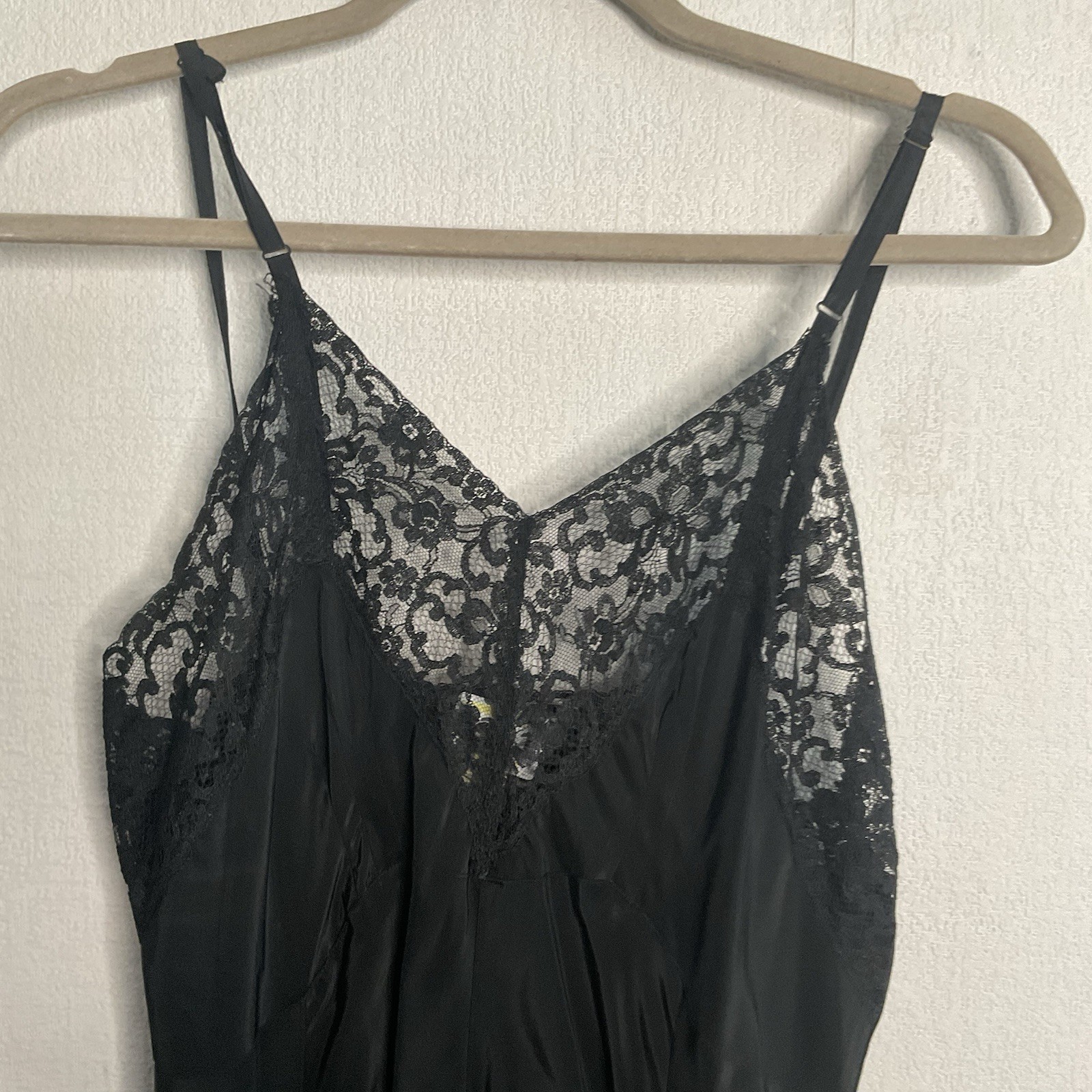 Vintage Sears Charmode Nylon Full Slip Lace Trim Lingerie Dress Black Size Small