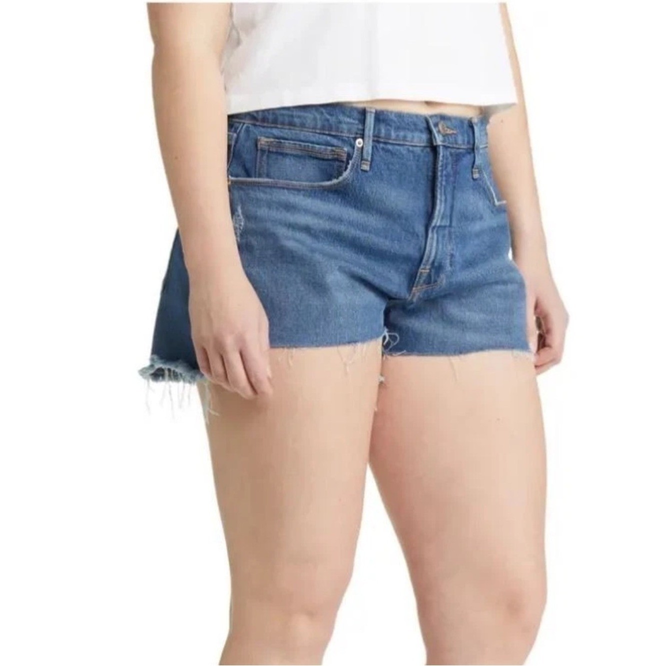 Good American NWT Women&rsquo;s Good 90s Step Hem Jean Shorts Plus Size 22
