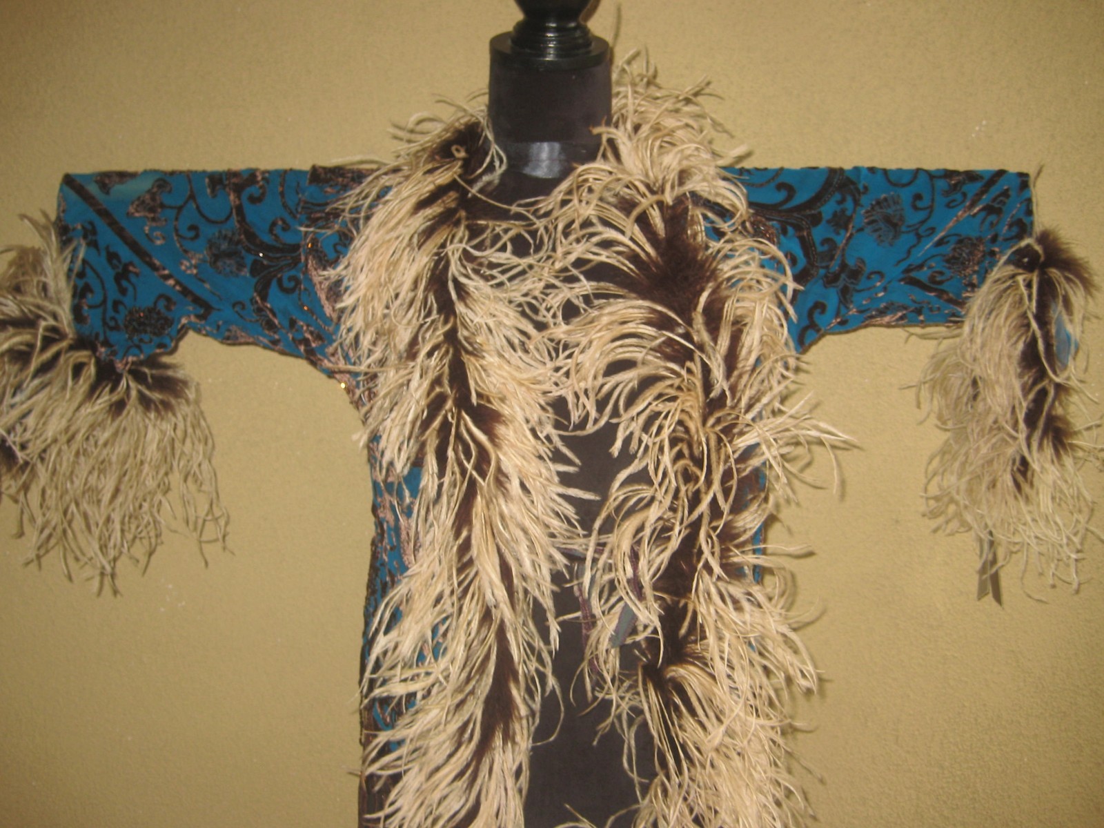 Vintage w/tag Mina Collection turquoise burnout kimono feathers sleeves wrap S/M