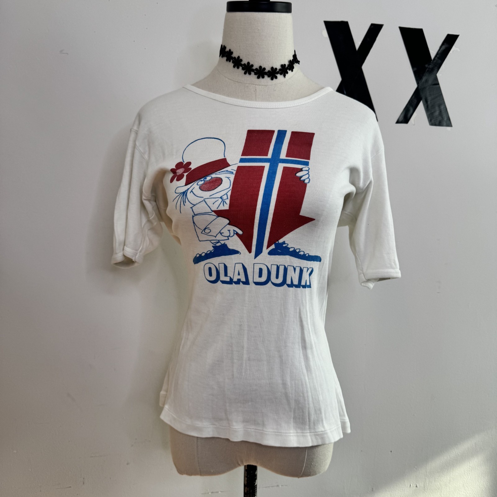 Vintage 70s Cartoon Ola Dunk Norway Flag Single Stitch T Shirt Graphic Tee M