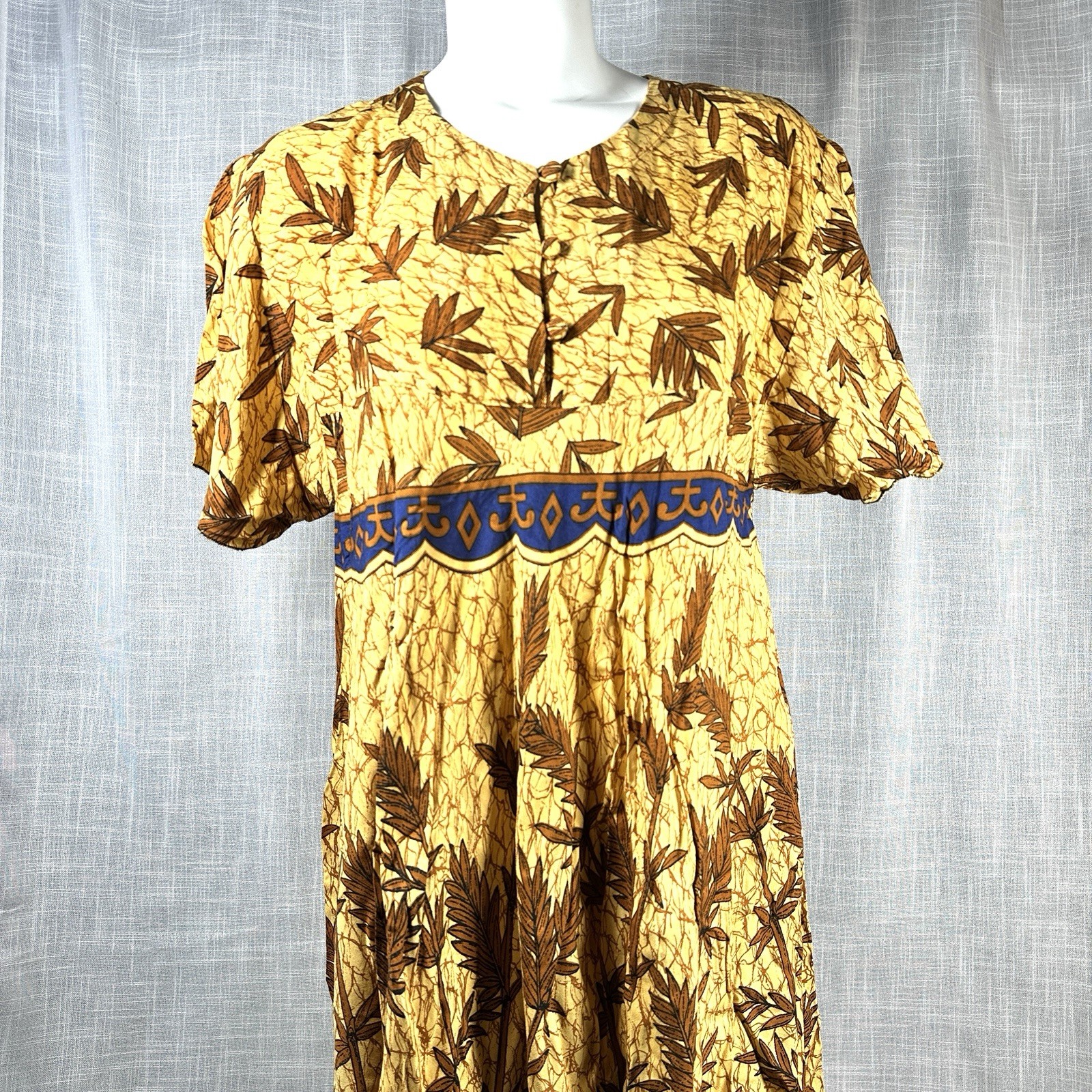 Vtg Yellow And Brown Leaf Accent Dress Handmade