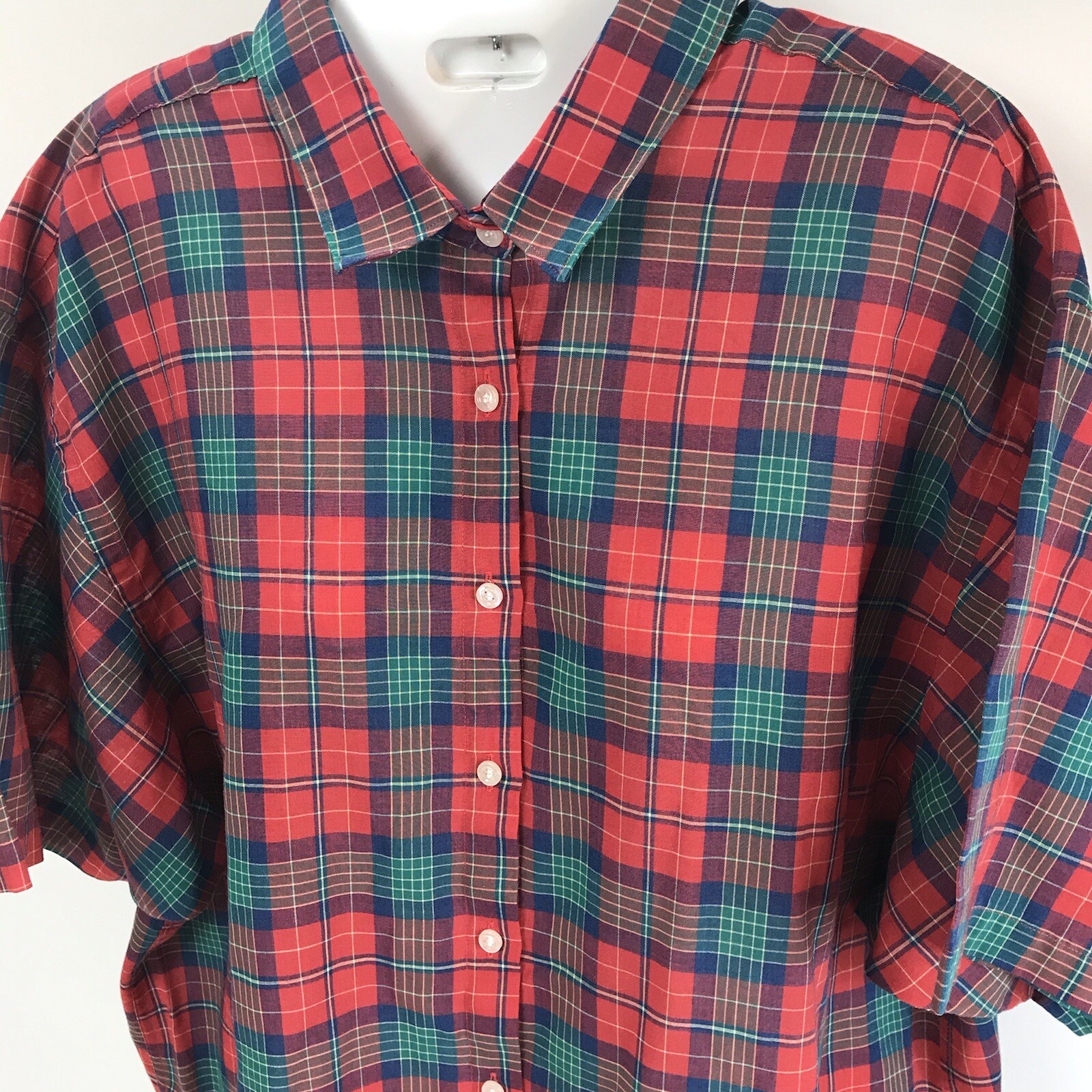 Vintage Blouse The Fox Collection Plaid Button Top Plus Sz 44 Red USA grunge