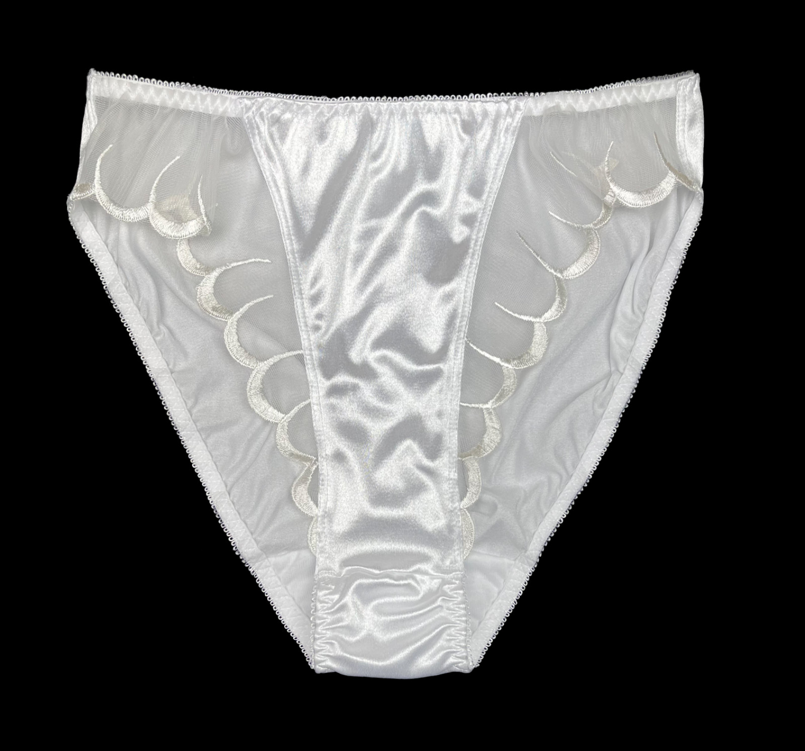 High Leg Satin Panty with Mesh Accents White M