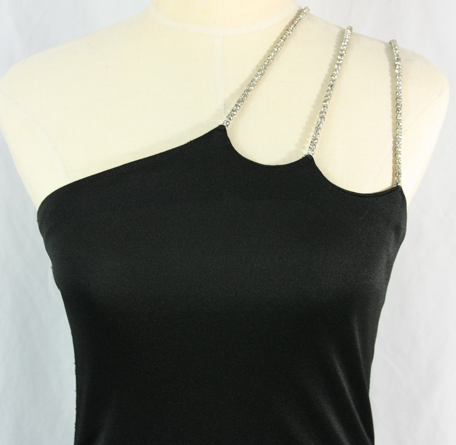 Vintage One Shoulder Rhinestone Asymmetrical Hem Bodycon Cocktail Party Dress S