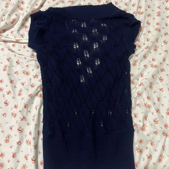vintage navy blue open knit cardigan sleeveless top