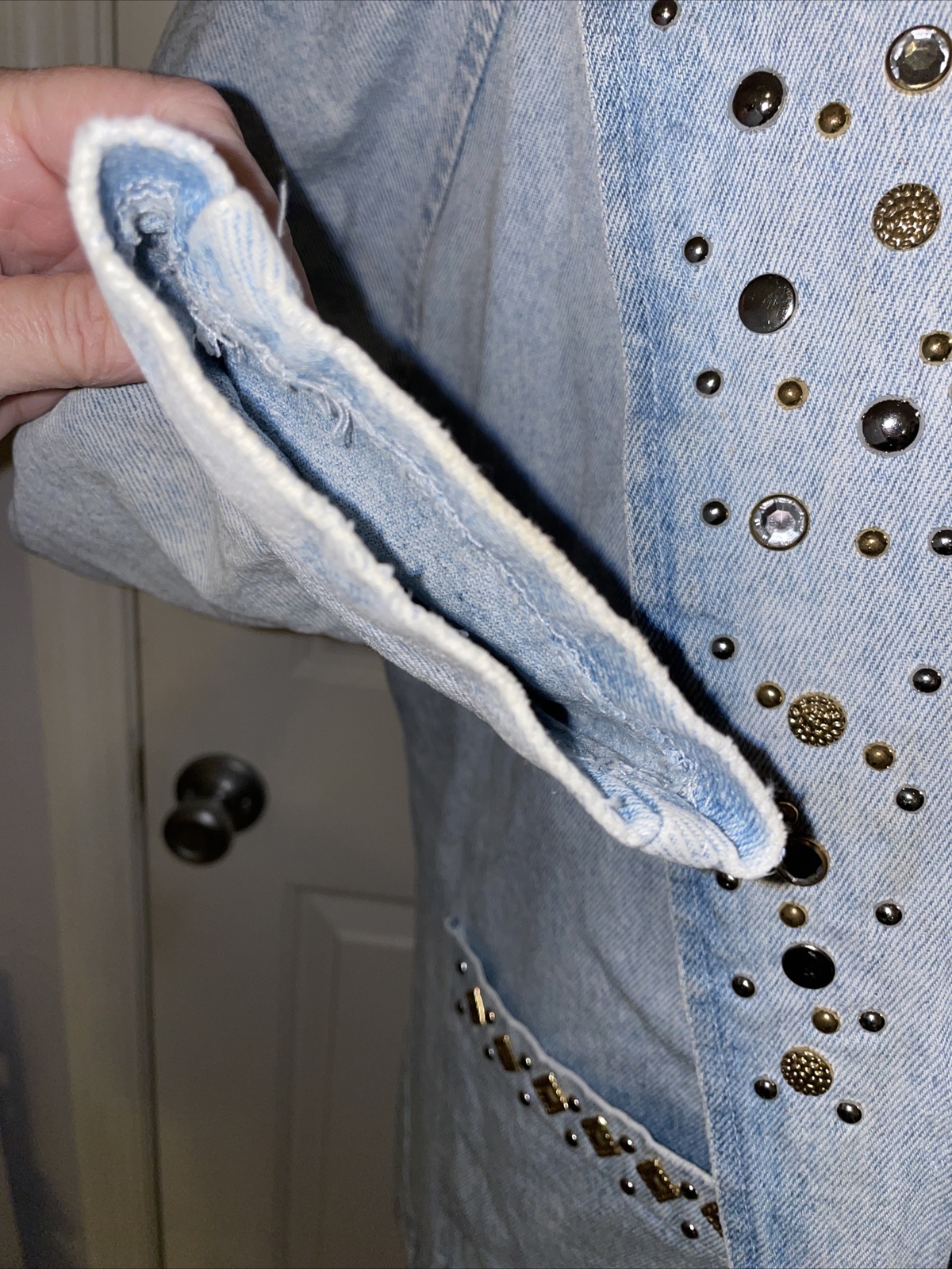 VTG RIO Light Blue Cotton Studded Western Button Denim Jacket Womens Sz S