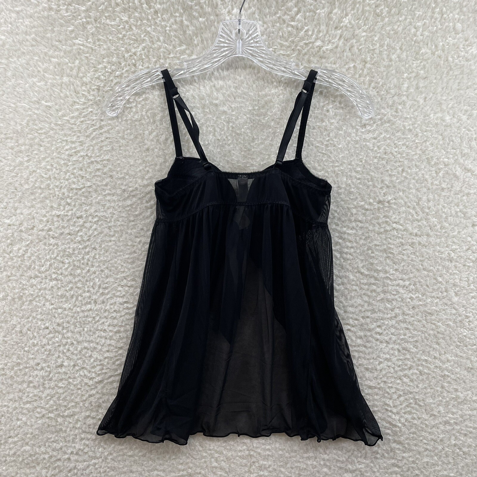 Y2K Vintage Gilligan O&rsquo;Malley Babydoll Slip Small Black Mesh Bow Padded Cupped