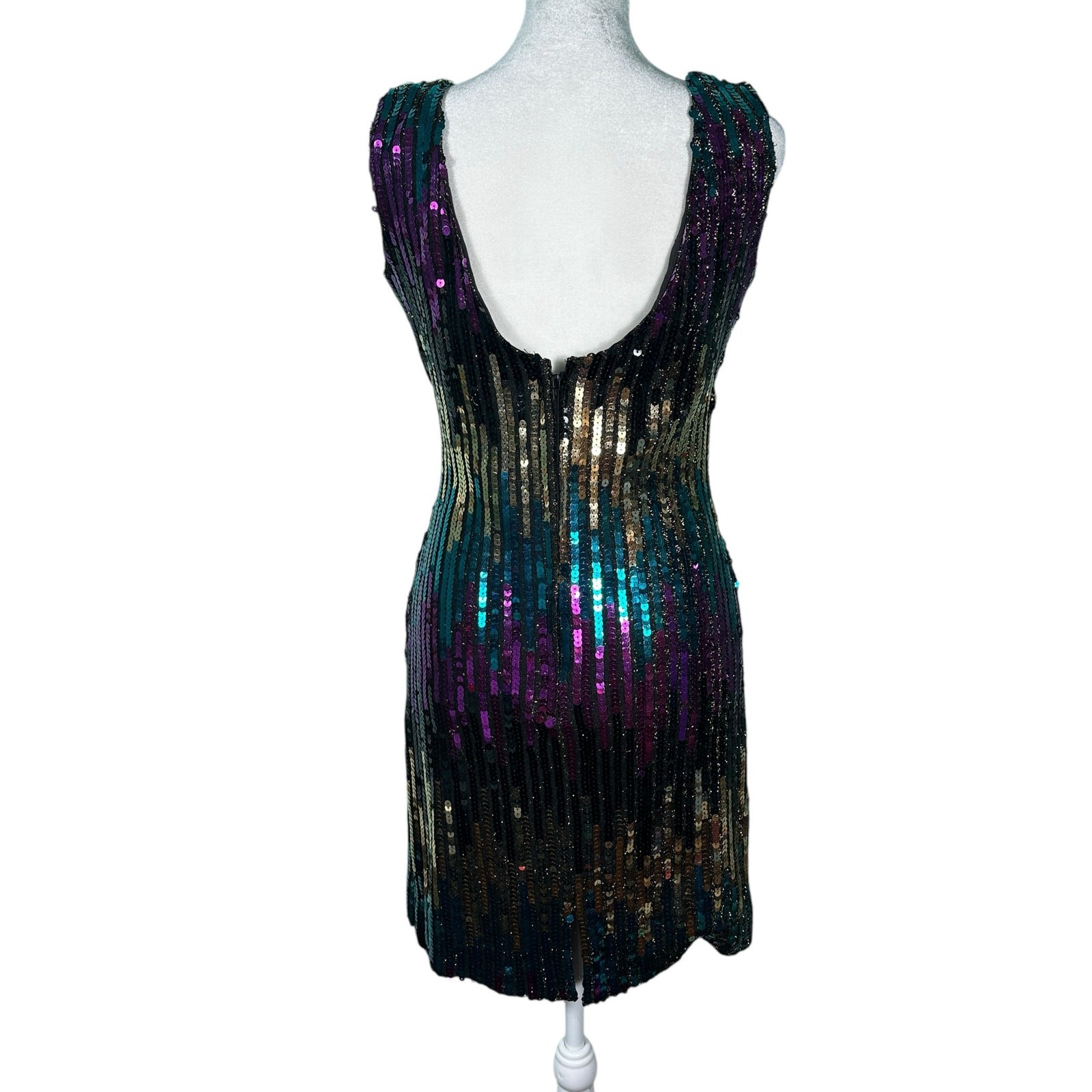 Vintage Alyce 1980s Sequin Mini Party Cocktail Dress Purple Green Gold Sz Med/10