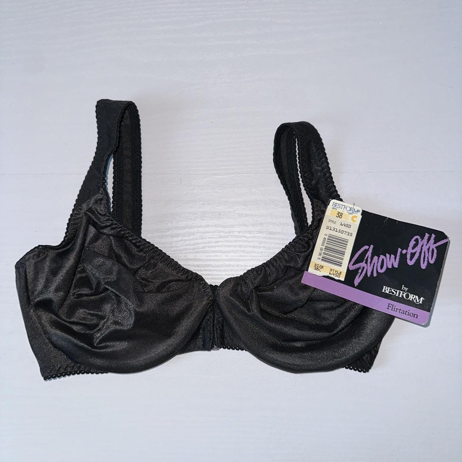Vintage Show-Off By Bestform « Flirtation » Bra Sheer Black Front Close 38C NWT