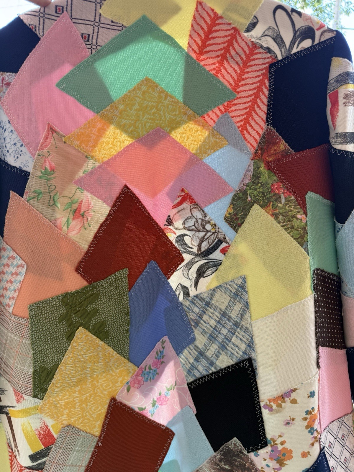 1970s Vintage Crazy Quilt Patchwork Jacket Preppy Lilly Pulitzer Vibe – Med/Lg
