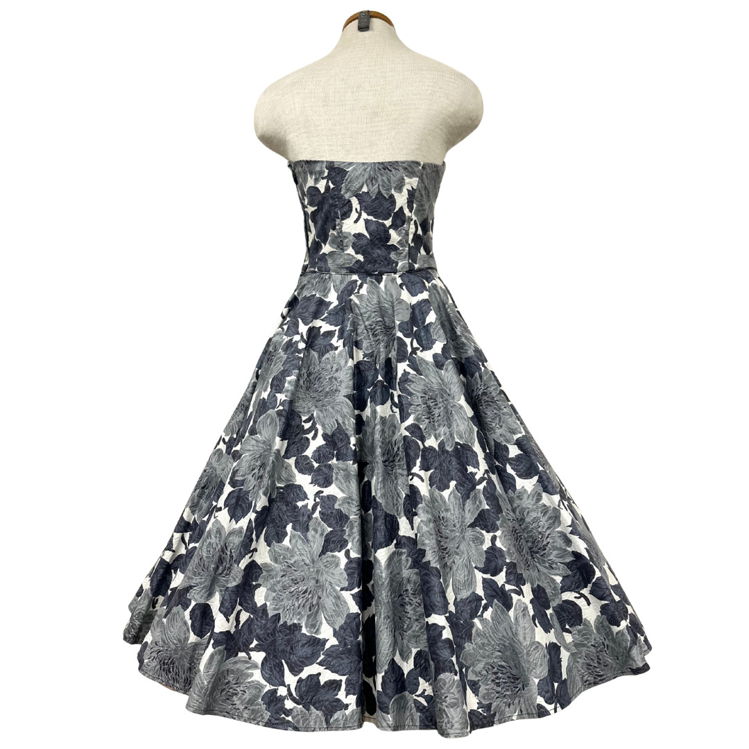 Vintage 1950s Fred Perlberg Grey Floral Beaded Rhinestoned Dress & Shawl