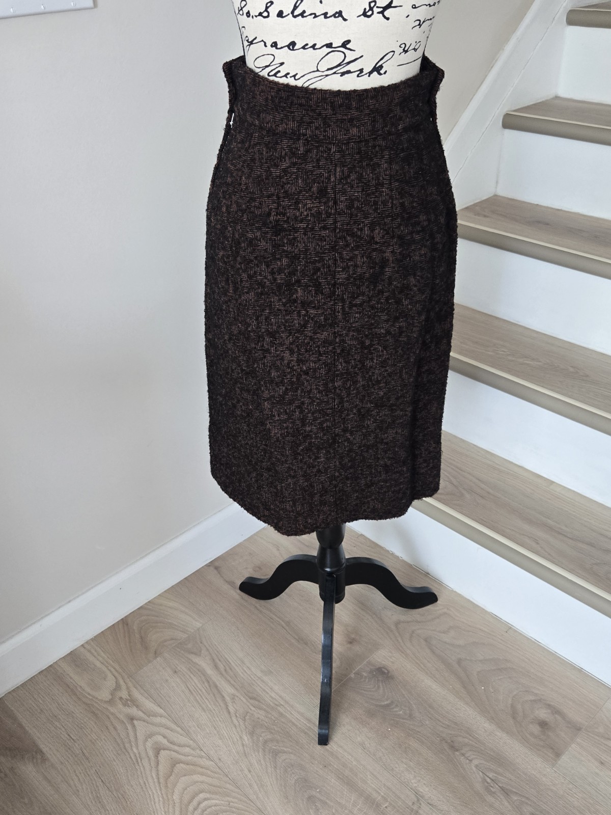Teed Suit Dark Brown Flecked Wool Jacket With Mink Collar & Pencil Skirt 1960&rsquo;s