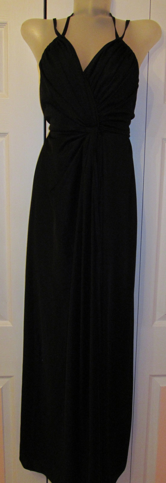vtg 70&rsquo;s FRANK USHER LONDON sexy front falls draped maxi halter gown dress 8 XS