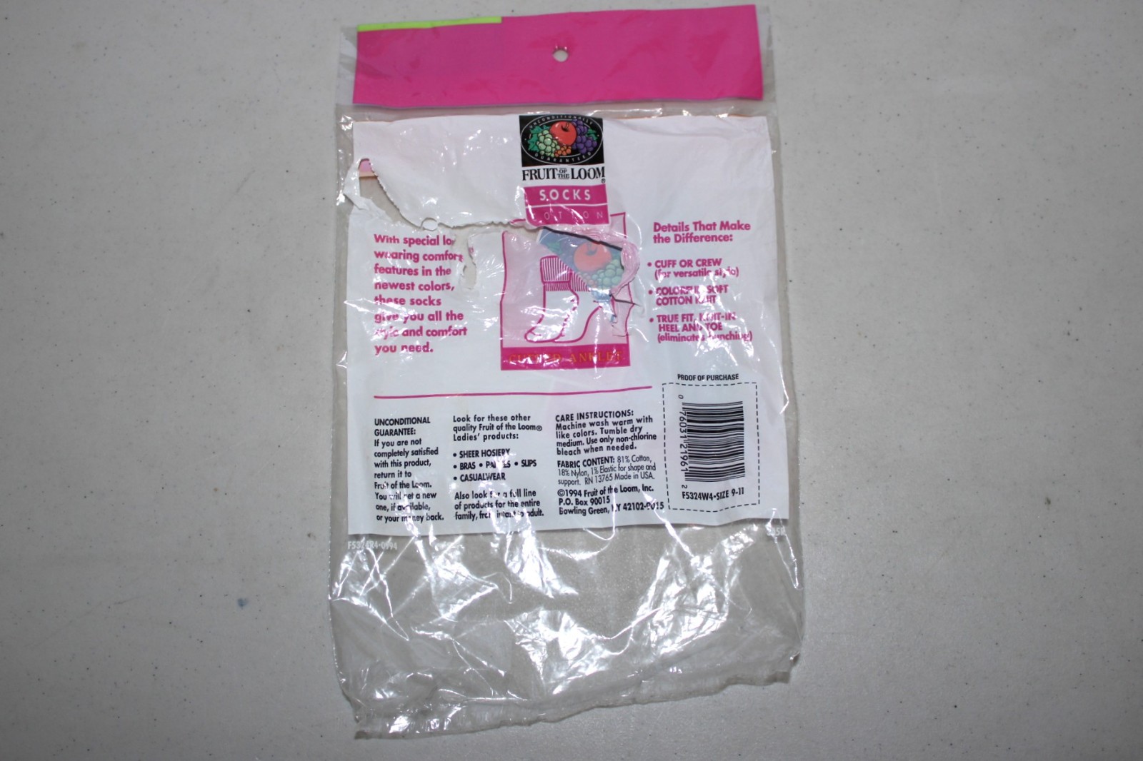 READ* OpenPack New 1994 Fruit Of The Loom Womens Socks 6 Pair Anklet Cuffed Crew