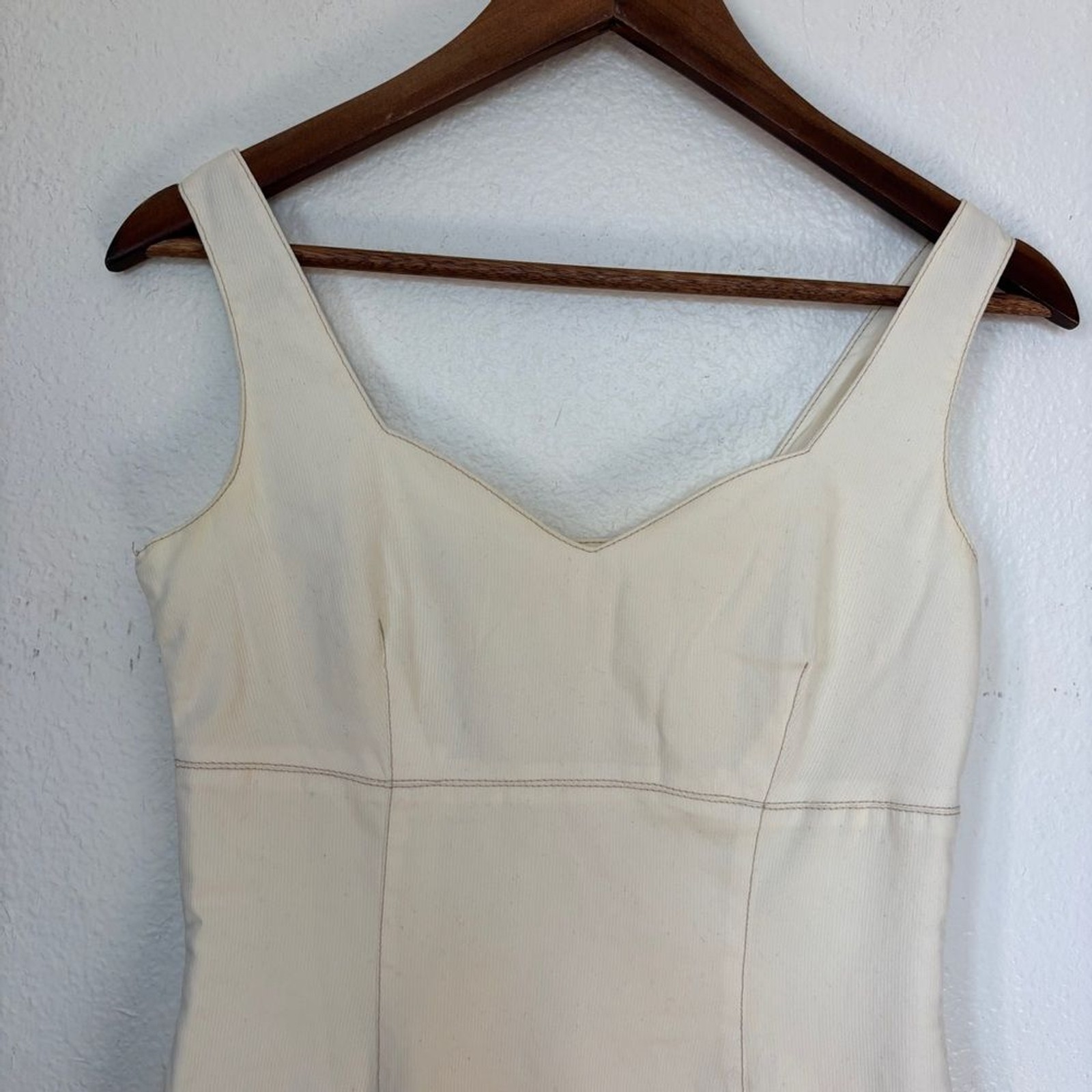 Vintage 90s Esprit Classic Elegant Solid Cream Button Back Mini Dress Size 5/6