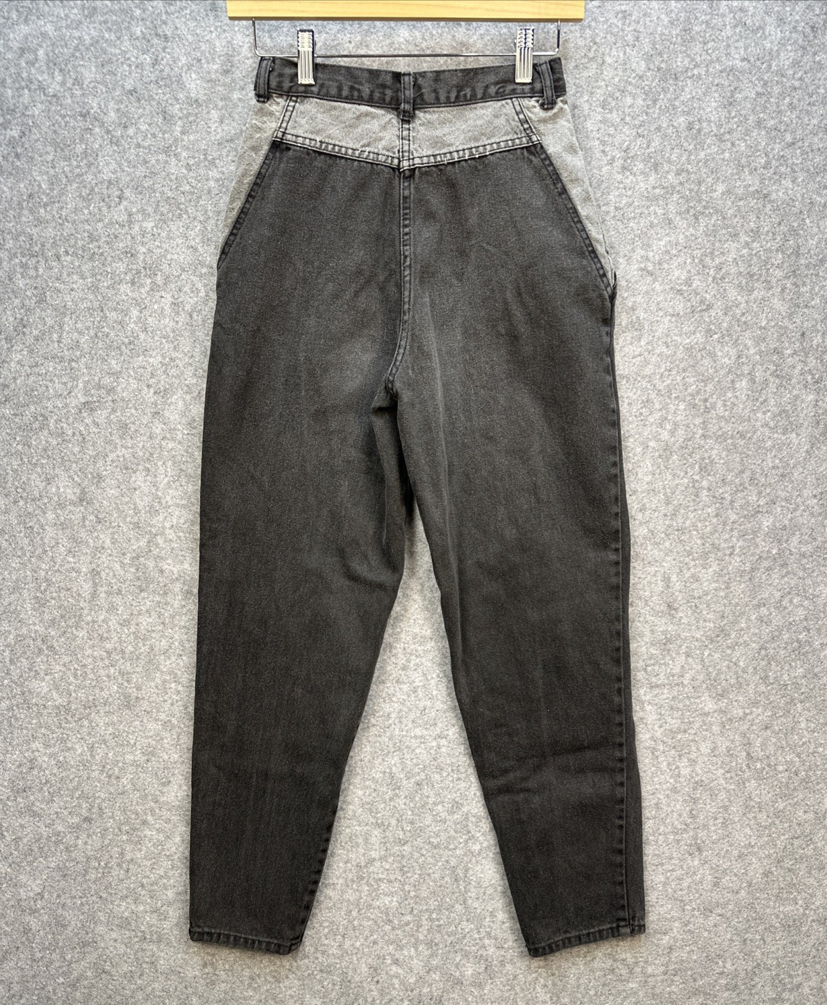 RARE VTG Gitano High Waist 2 Tone Black Gray Denim Jeans Sz 8 Pleated Taper 80&rsquo;s