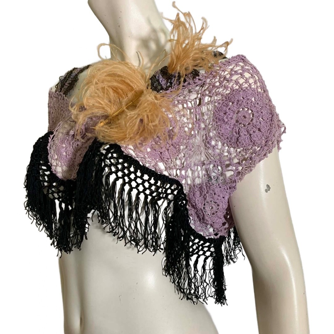 Edwardian Lavender Lace Upper Bodice with Victorian Silk Fringe OOAK Top S