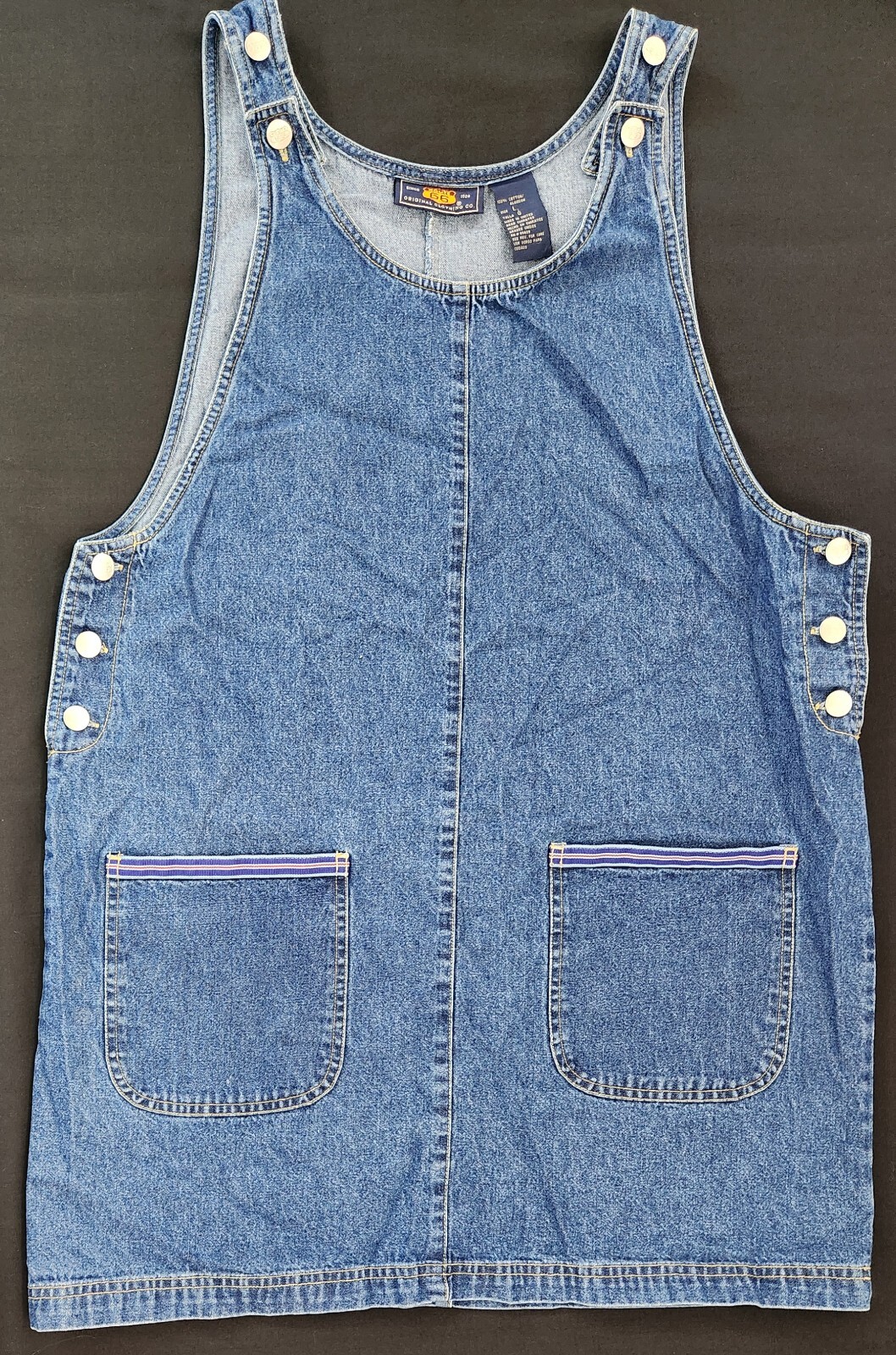 Route 66 Blue Jean Denim Overall Jumper Mini Dress Pinafore Pockets 90s Vintage