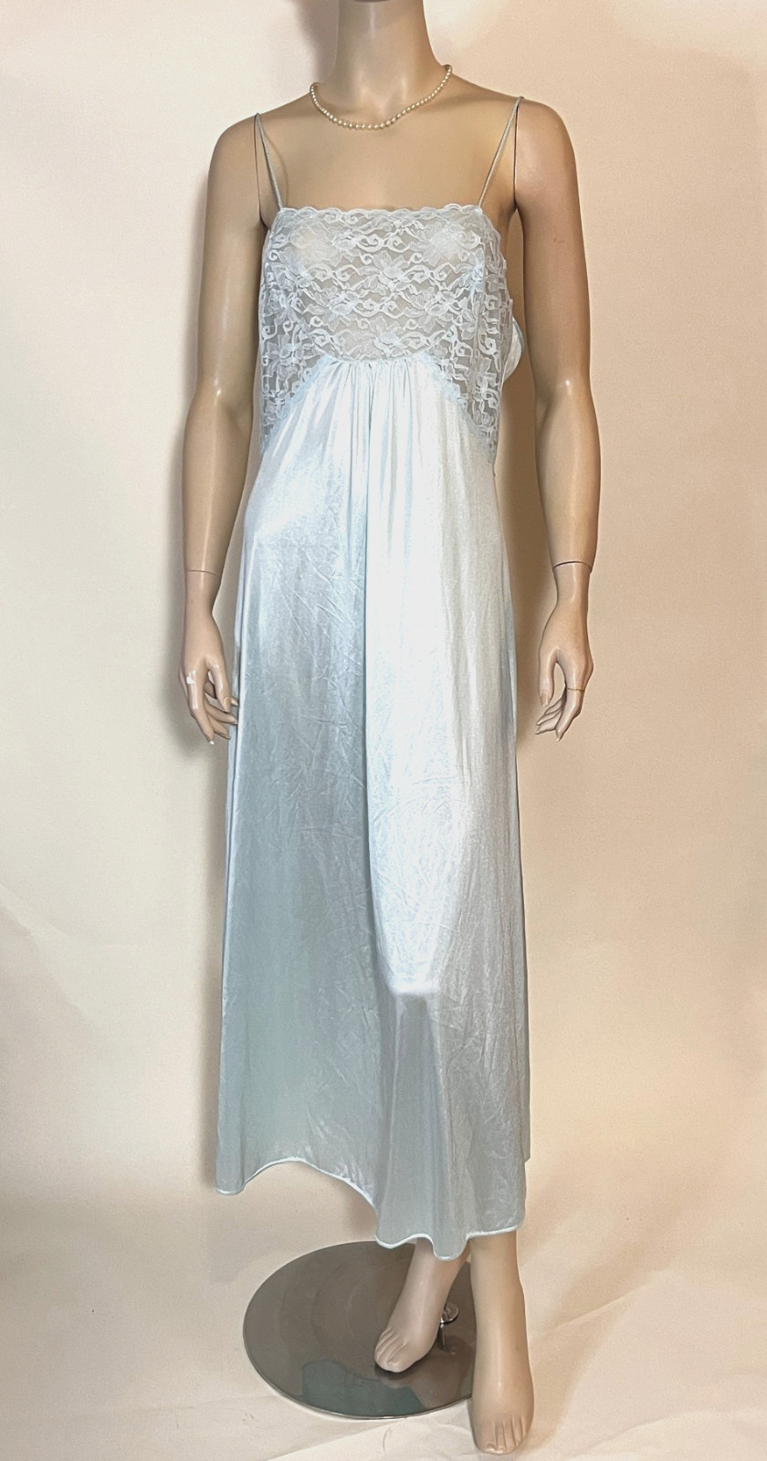 Vintage Kayser Blue spaghetti strap nightgown 84&Prime; bottom sweep size Large