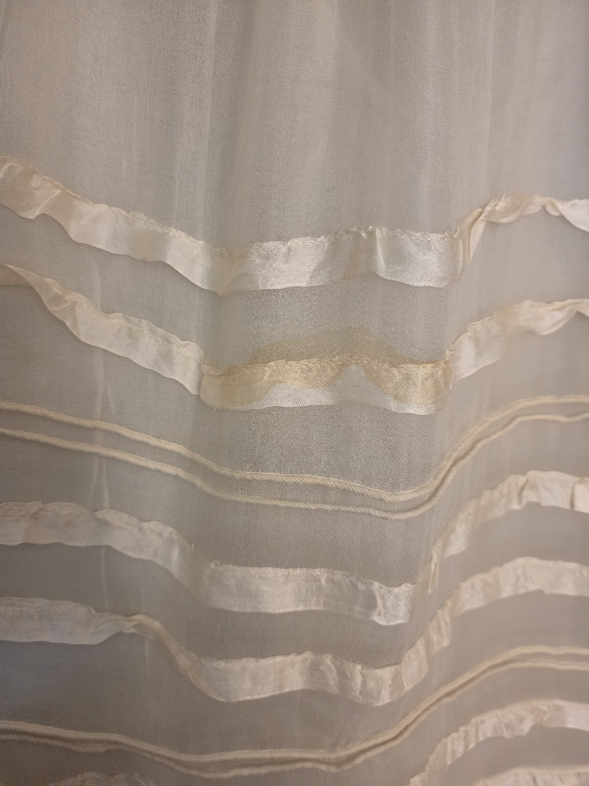 1910s Ivory Silk Chiffon Dress | Edwardian Tea Dress | Sheer Ribbon Trim Antique