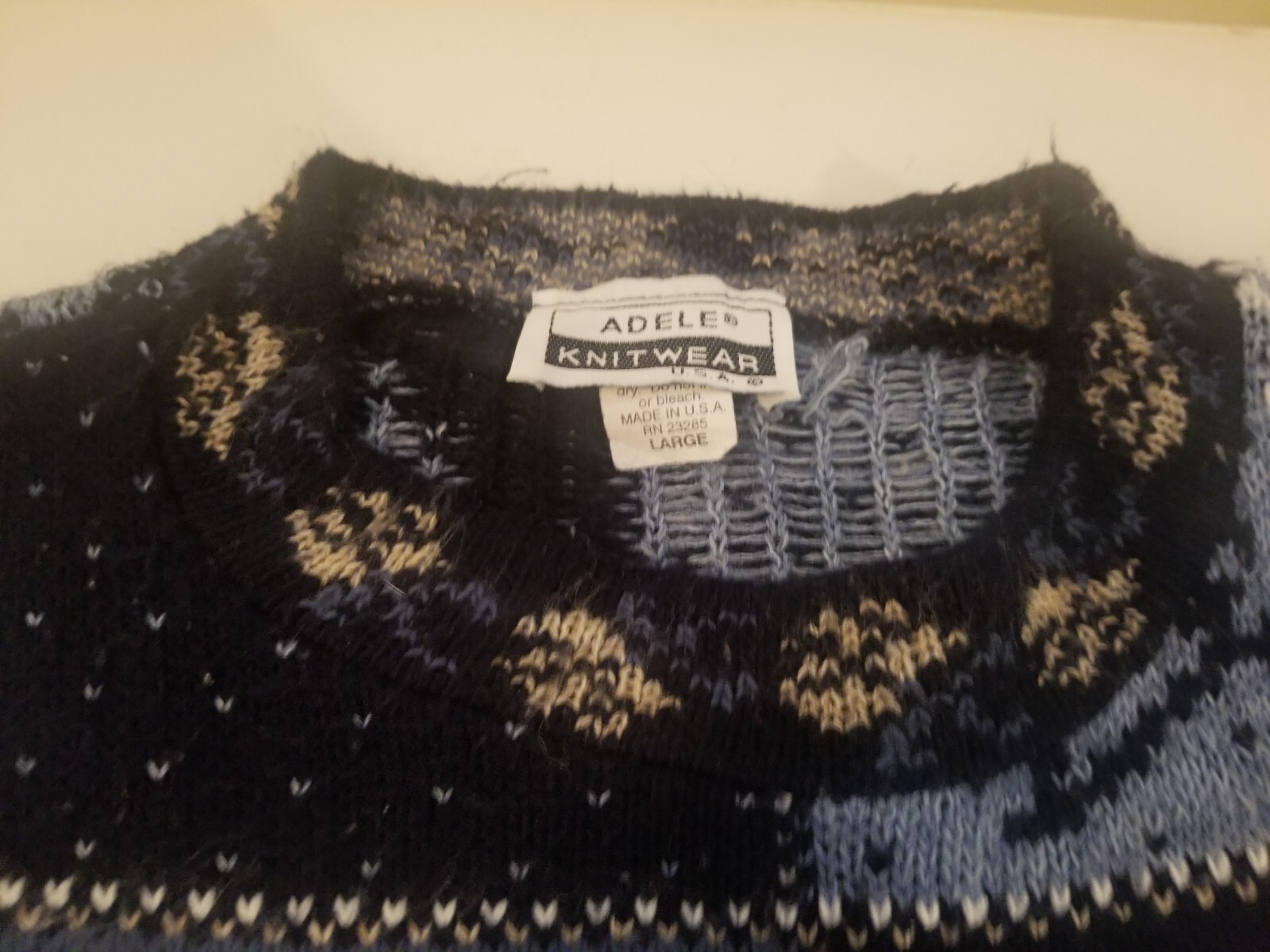 Vintage Adele Sweater Large Knitwear Blue Hearts Flowers MadeInUSA 46&Prime;B/27&Prime;L EUC