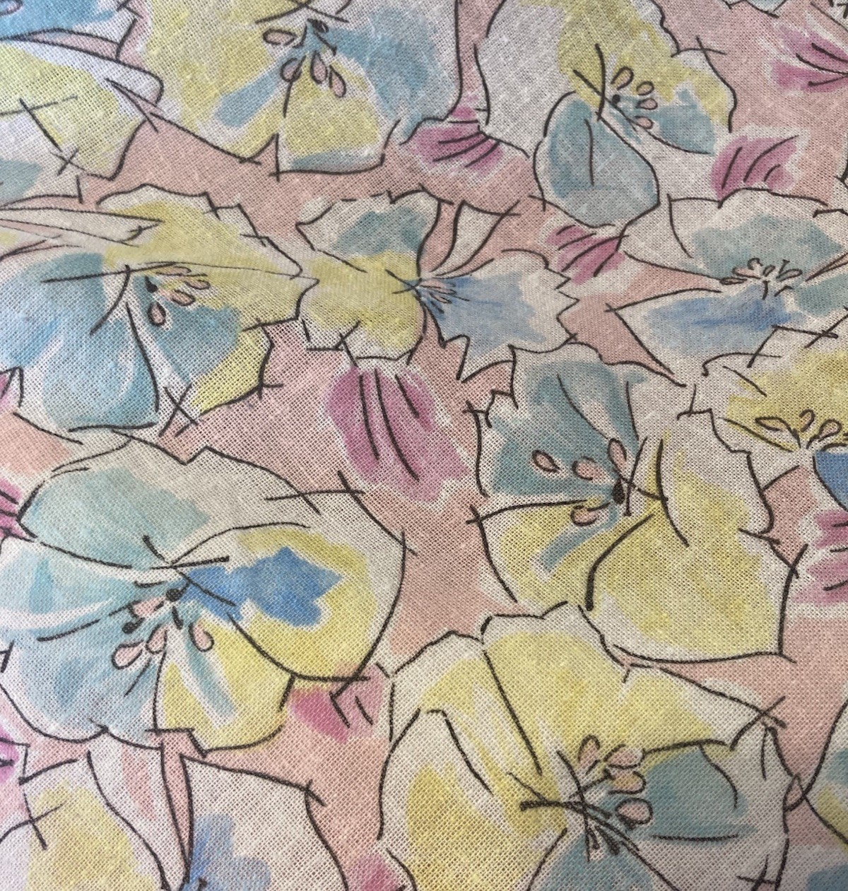70s Vintage Handmade High Waisted Wrap Skirt S/M Linen Cotton Pastels Floral EUC