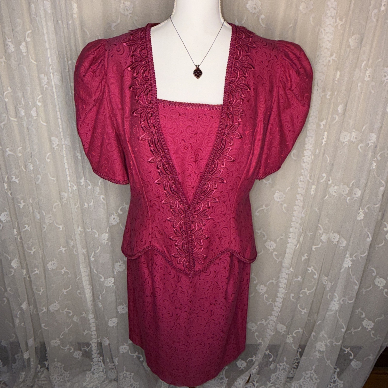 Vintage Cachet Pink Unlined Sleeveless Cocktail Dress & Matching Jacket 13-14