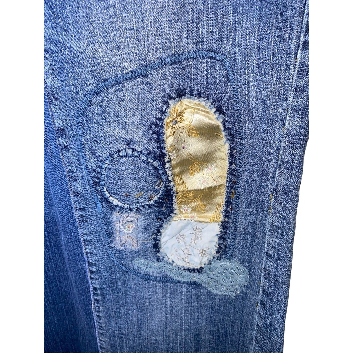 Vintage 7 For All Mankind Denim Patchwork Maxi Skirt Embroidered Y2K Boho