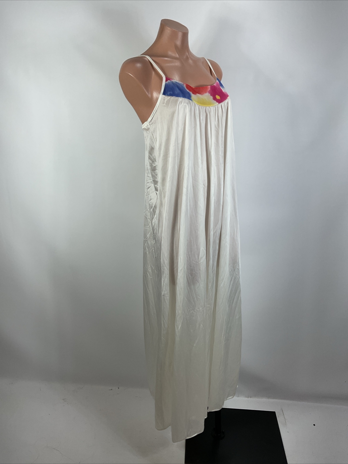 VINTAGE INNER MOST BY SEARS White Abstract LONG GOWN Nightgown Slip Dress M USA